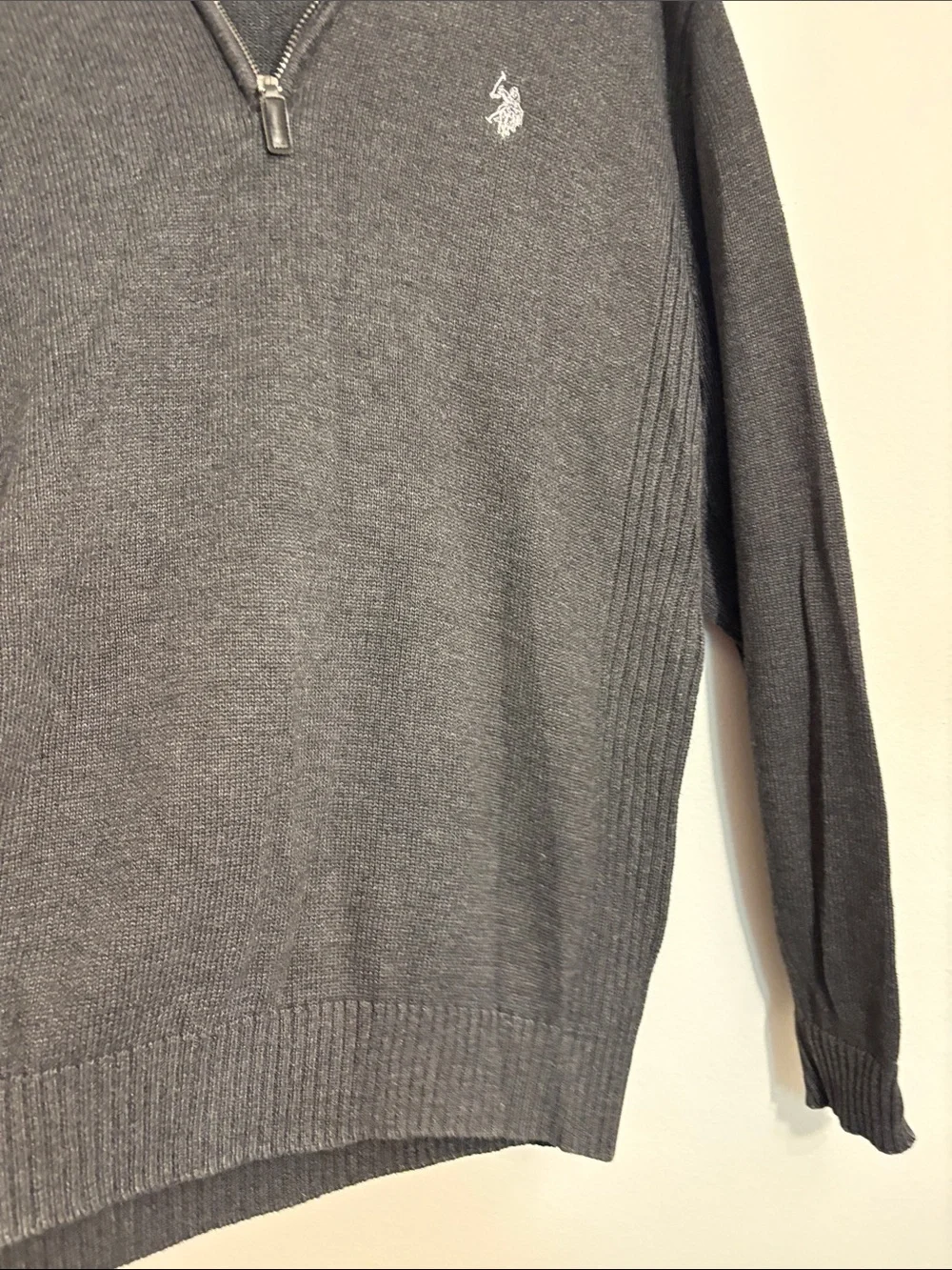 U.S. Polo Assn. Charcoal Gray V-Neck Quarter Zip Sweater